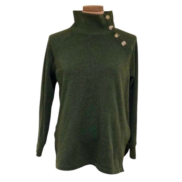 J Crew Wide Button Collar Sweatshirt Size XS Forest Green Cloudspun Fleece - Picture 1 of 11
